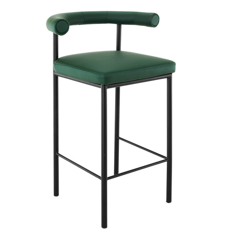 Sarantino Bar Stool PU Leather Sturdy Iron Frame Green