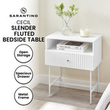 Sarantino Cecil Slender Fluted Bedside Table