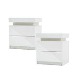 2X Bedside Table 2 Drawers RGB LED Bedroom Nightstand Gloss