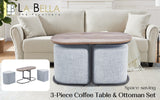 3 Piece Set Coffee Table & Ottoman Wood Side End Table Industrial - GREY