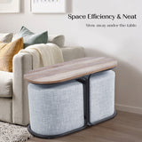 3 Piece Set Coffee Table & Ottoman Wood Side End Table Industrial - GREY