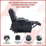 Lift Heated Leather Recliner Electric Massage Chair with USB port